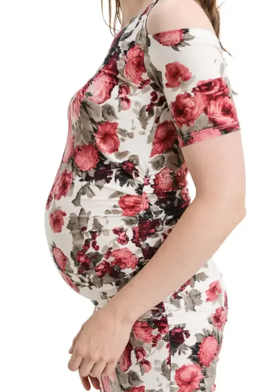 LaClef Women's Cold Shoulder Maternity Midi Dress - 6