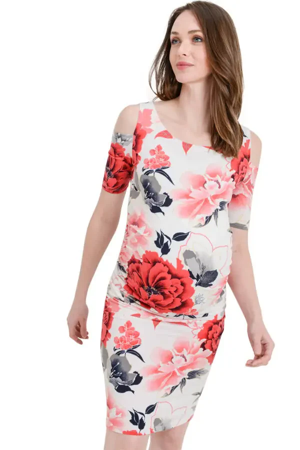 LaClef Women's Cold Shoulder Maternity Midi Dress - 1