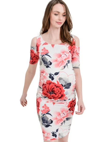 LaClef Women's Cold Shoulder Maternity Midi Dress - 2