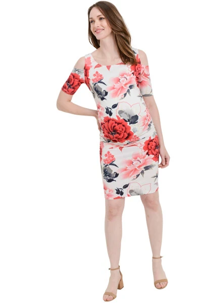 LaClef Women's Cold Shoulder Maternity Midi Dress - 5