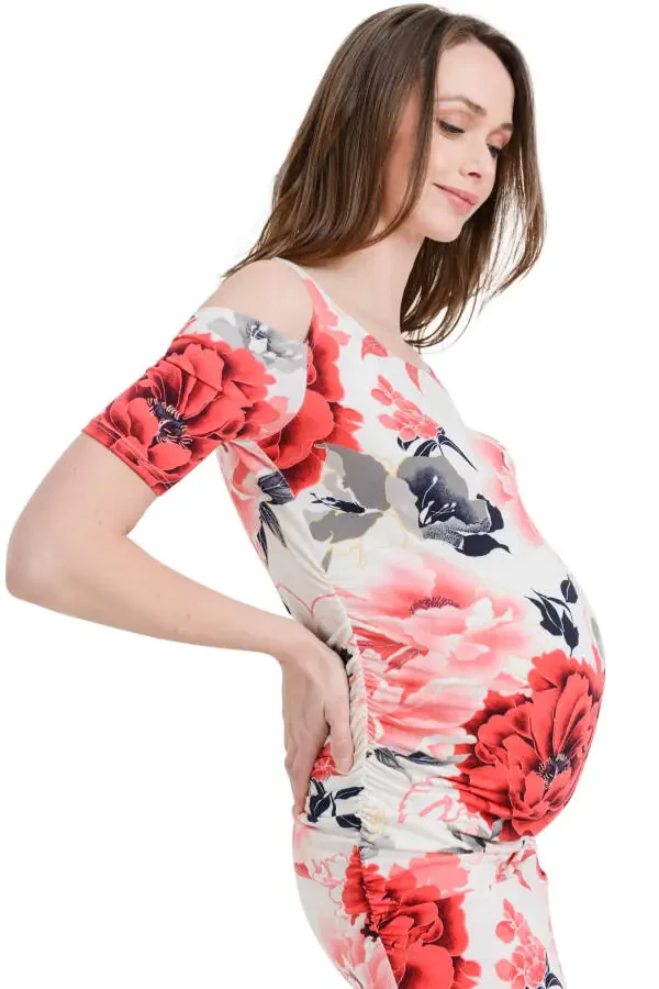 LaClef Women's Cold Shoulder Maternity Midi Dress - 6