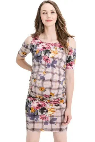 LaClef Women's Cold Shoulder Maternity Midi Dress - 1
