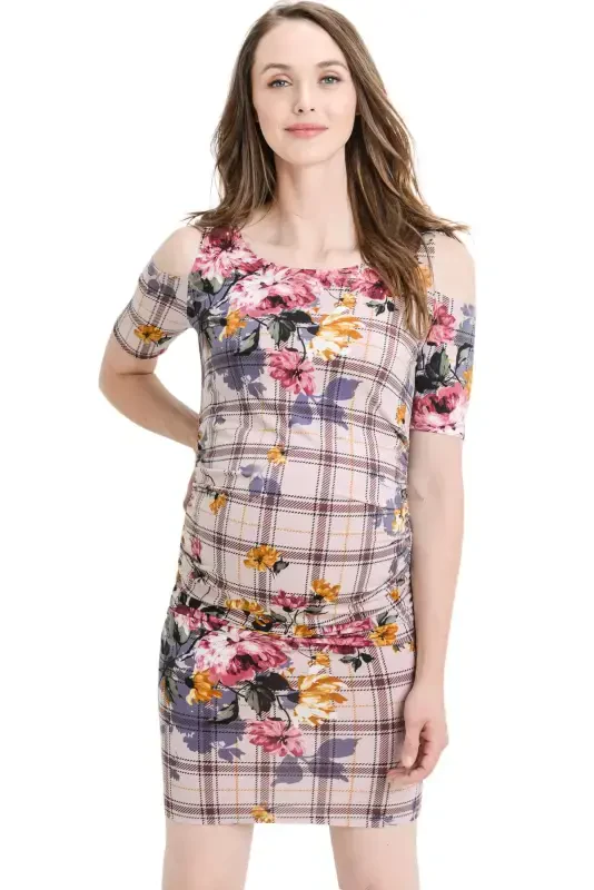 LaClef Women's Cold Shoulder Maternity Midi Dress - Modazone