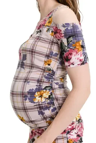 LaClef Women's Cold Shoulder Maternity Midi Dress - 6