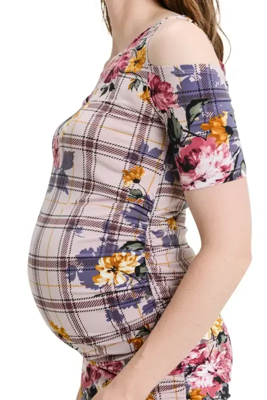 LaClef Women's Cold Shoulder Maternity Midi Dress - 6