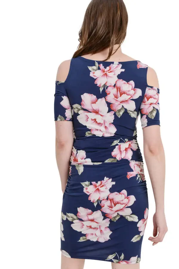 LaClef Women's Cold Shoulder Maternity Midi Dress - 3