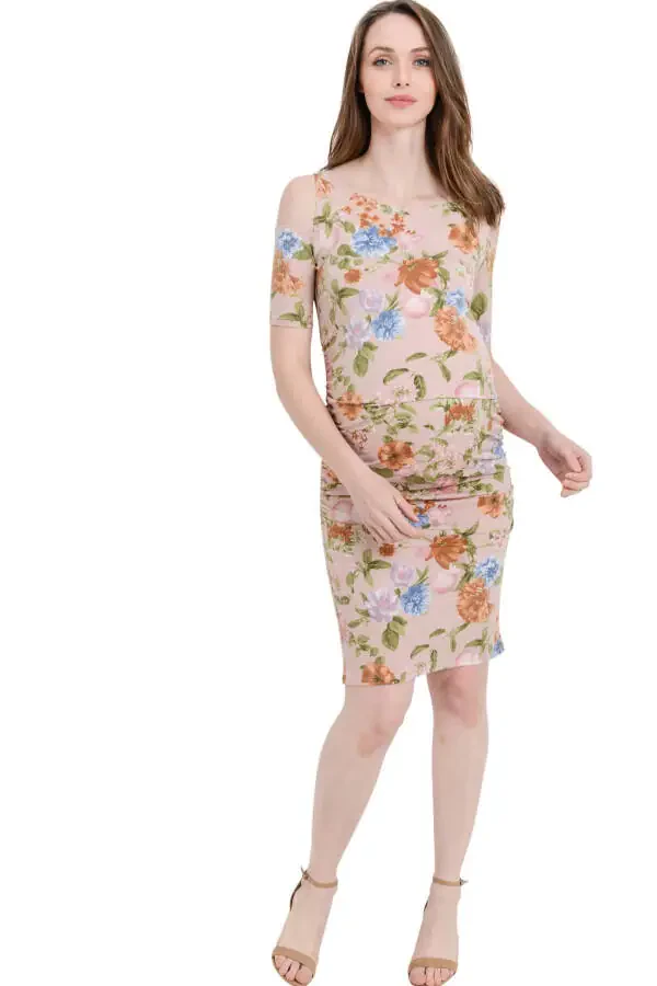 LaClef Women's Cold Shoulder Maternity Midi Dress- - 4