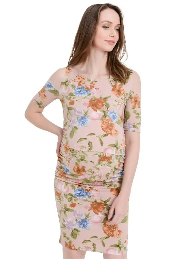 LaClef Women's Cold Shoulder Maternity Midi Dress- - 6