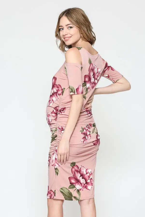 LaClef Women's Cold Shoulder Maternity Midi Dress - 3