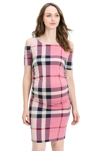 LaClef Women's Cold Shoulder Maternity Midi Dress - Modazone