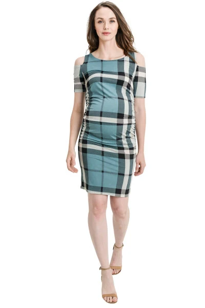 LaClef Women's Cold Shoulder Maternity Midi Dress - 4