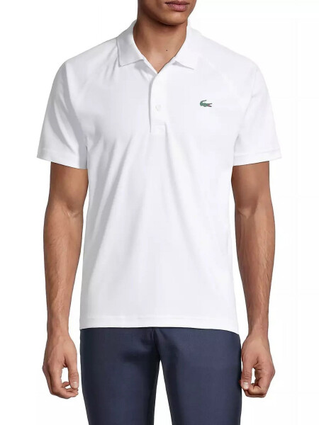 Lacoste BEYAZ Erkek Nefes Alabilen Koşuya Dayanıklı Interlok Polo Tişört, ABD Küçük - 1