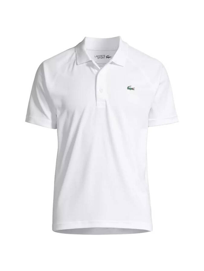 Lacoste BEYAZ Erkek Nefes Alabilen Koşuya Dayanıklı Interlok Polo Tişört, ABD Küçük - 4