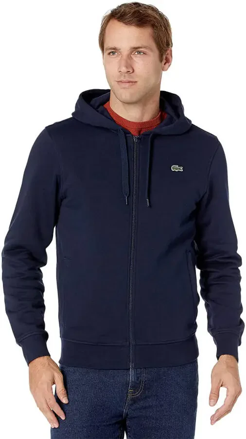 Lacoste Mens Sport Uzun Yengli Fleece Tam Fermuarlı Kapüşonlu Svitşört Orta Boy Navy Blue/Navy Blue - 1