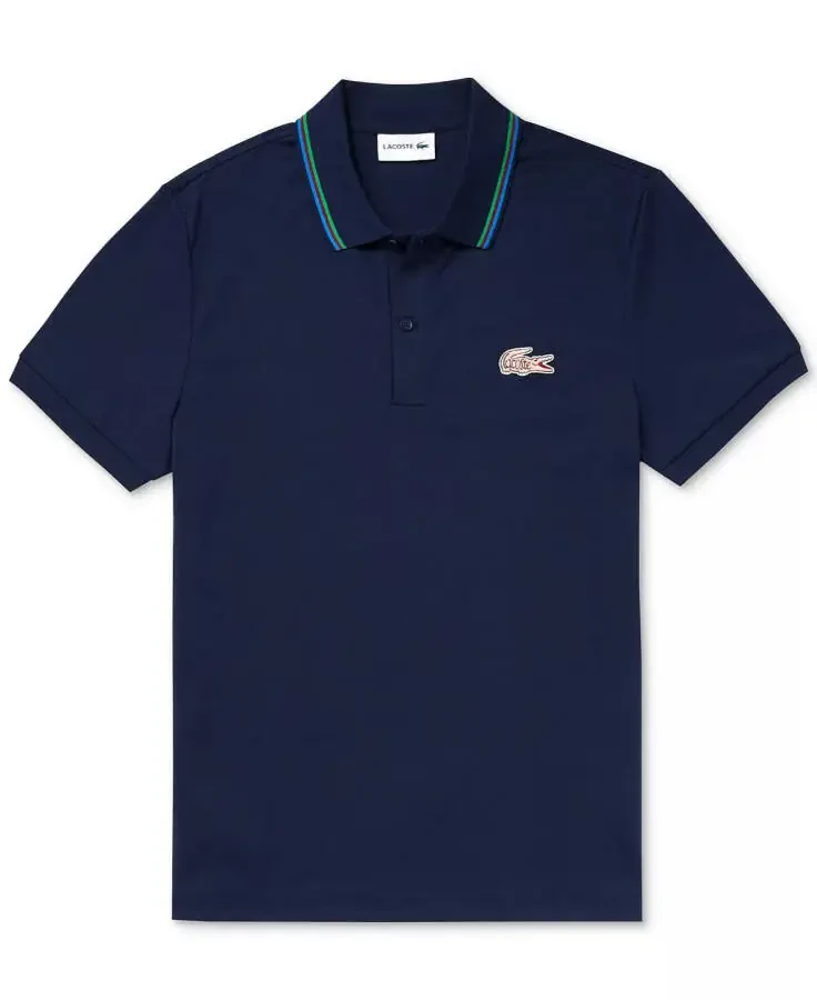 Lacoste NAVY BLUE Мужская рубашка-поло в рубчик стандартного кроя, размер L (США) - 1