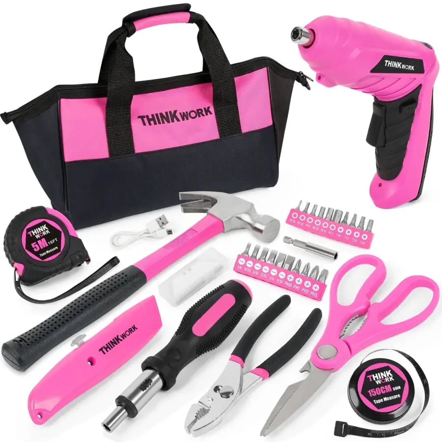 Ladies 40-Piece Pink Tool Set Made By Thinkwork TW6063 - 1