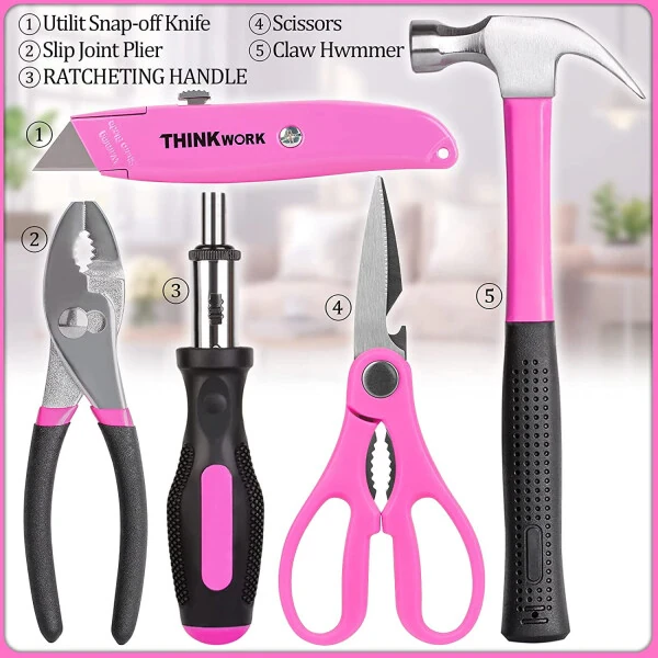 Ladies 40-Piece Pink Tool Set Made By Thinkwork TW6063 - 4