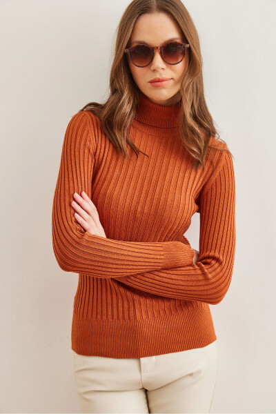 Ladies Copper Fisherman's Neck Soft Textured Knitted Sweater KZK-19000918 - OLALOOK