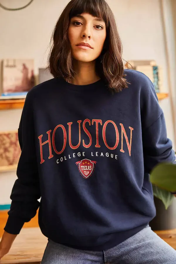 Ladies Dark Blue Houston Print Thistle Sweatshirt SWT-19000426 - 1