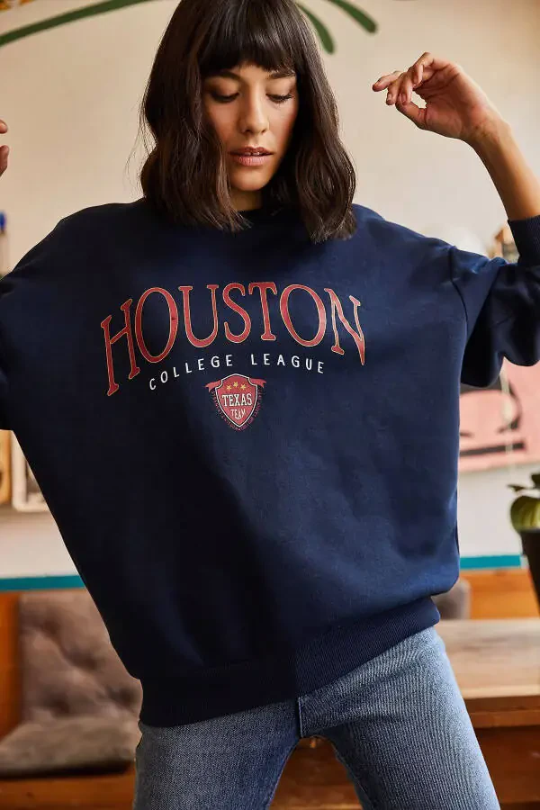 Ladies Dark Blue Houston Print Thistle Sweatshirt SWT-19000426 - 4