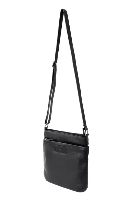 Ladies Leather Top Zipper Crossbody Bag-Black - 2
