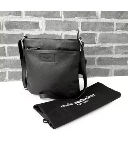 Ladies Leather Top Zipper Crossbody Bag-Black - 7