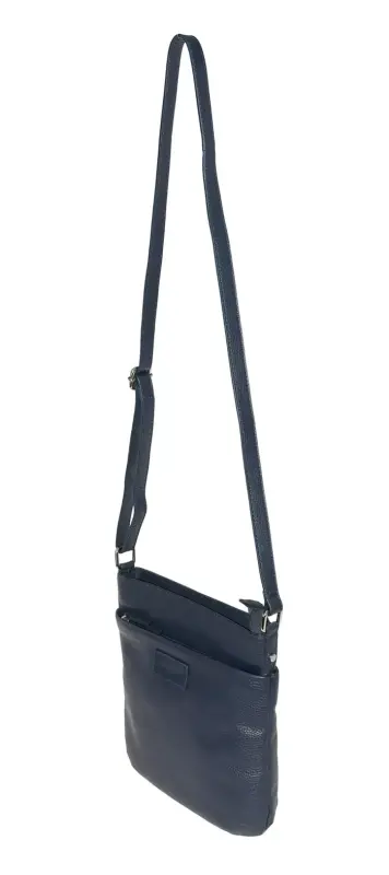 Ladies Leather Top Zipper Crossbody Bag - Navy - 2