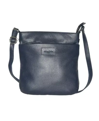 Ladies Leather Top Zipper Crossbody Bag - Navy - 4