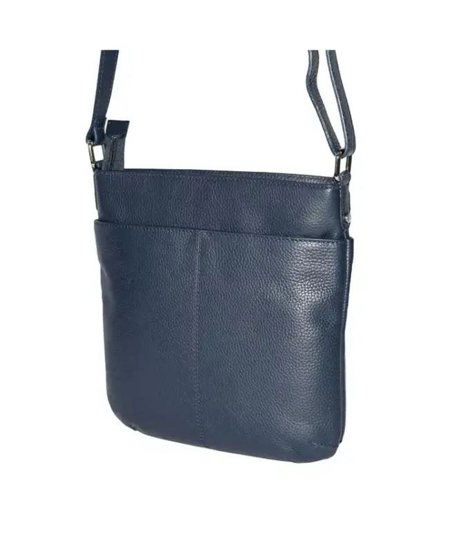 Ladies Leather Top Zipper Crossbody Bag - Navy - 5