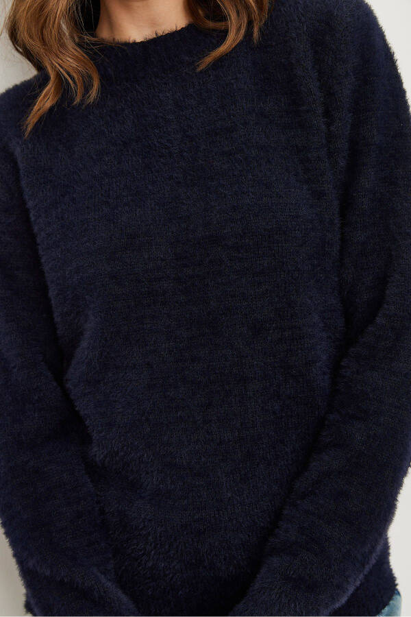 Ladies Navy Blue Cycling Collar Soft Textured Beard Sweater - 5