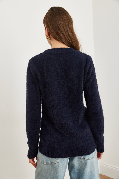 Ladies Navy Blue Cycling Collar Soft Textured Beard Sweater - 6