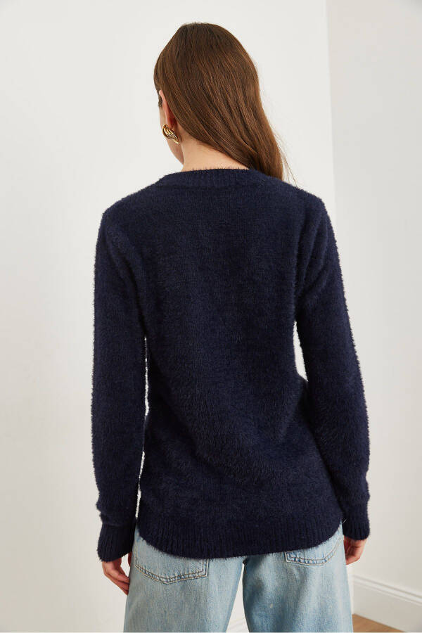 Ladies Navy Blue Cycling Collar Soft Textured Beard Sweater - 6