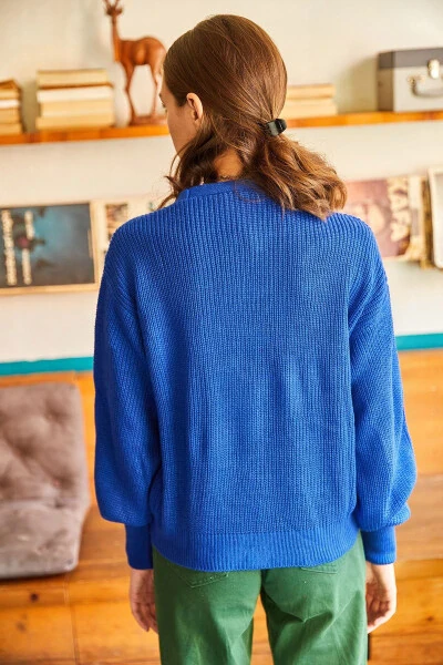 Ladies' Saks Blue Buttoned Cardigan HRK-19000097 - 5