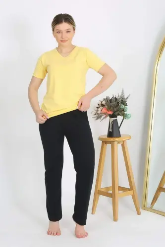 Ladies' Short Sleeve Cotton Knit Pajamas Set Yellow 4215 - 3