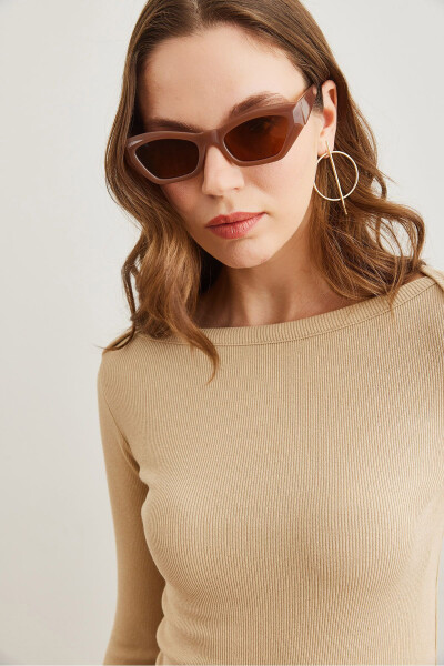 Ladies Stone Boat Neck Ribbed Stretch Cotton Blouse BLZ-19002795 - 7