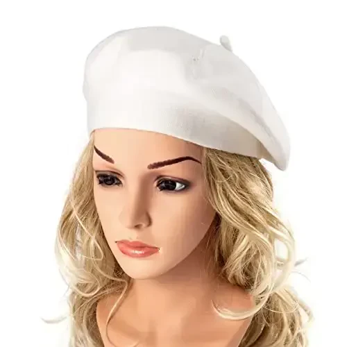 LADYBRO 2 Layers French Beret Hats for Women, Wool Soft Warm Cable Knit Beanie Cap - 1