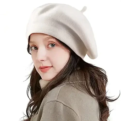 LADYBRO 2 Layers French Beret Hats for Women, Wool Soft Warm Cable Knit Beanie Cap - 4