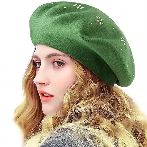 LADYBRO Ayollar uchun Rhinestone Beret Shlyapalar 2 Qavatli Jun Frantsuz Trikotaj Shapka Lady Qish Qora - LADYBRO