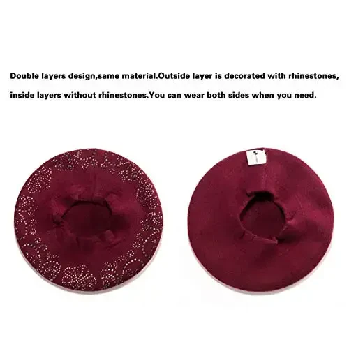 LADYBRO Ayollar uchun Rhinestone Beret Shlyapalar 2 Qavatli Jun Frantsuz Trikotaj Shapka Lady Qish Qora - LADYBRO (1)