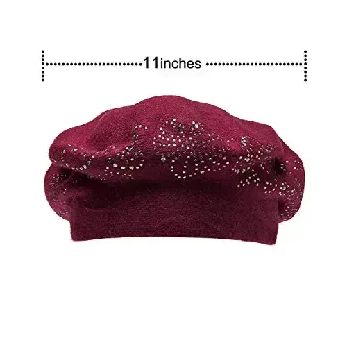LADYBRO Ayollar uchun Rhinestone Beret Shlyapalar 2 Qavatli Jun Frantsuz Trikotaj Shapka Lady Qish Qora - 6