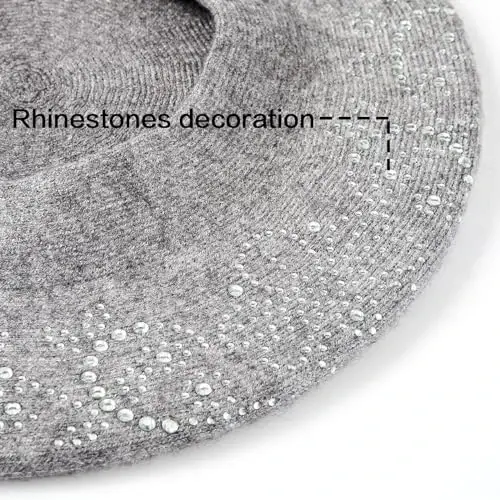 LADYBRO Ayollar uchun Rinstons Beret Shlyapalar 2 qatlamli jun fransuz naqshli shapka ayollar qishki - 5