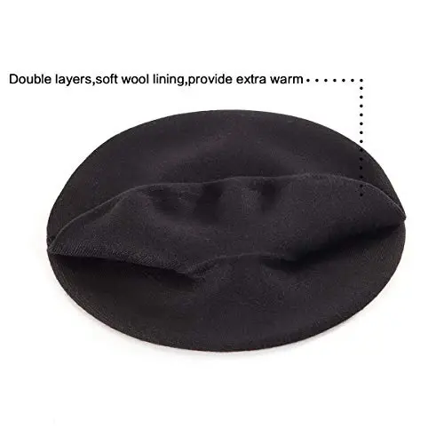 LADYBRO Rhinestone Beret Hats for Women 2 Layers Wool French Knit Cap Lady Winter Black - 3