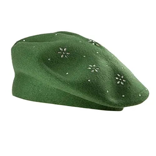 LADYBRO Rhinestone Beret Hats for Women 2 Layers Wool French Knit Cap Lady Winter - 5