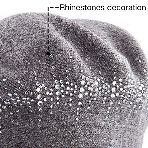 LADYBRO Rhinestone Beret Hats for Women 2 Layers Wool French Knit Cap Lady Winter - 4