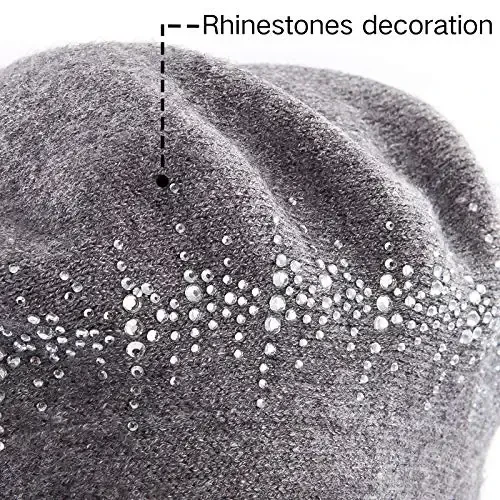 LADYBRO Rhinestone Beret Hats for Women 2 Layers Wool French Knit Cap Lady Winter Black - 6