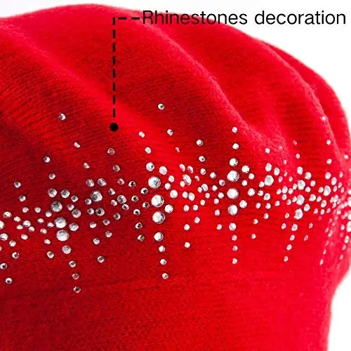 LADYBRO Rhinestone Beret Hats for Women 2 Layers Wool French Knit Cap Lady Winter - 4