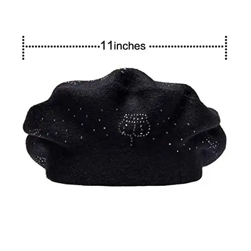 LADYBRO Rhinestone Beret Hats for Women 2 Layers Wool French Knit Cap Lady Winter - 4
