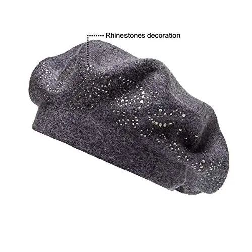 LADYBRO Rhinestone Beret Hats for Women 2 Layers Wool French Knit Cap Lady Winter - 5