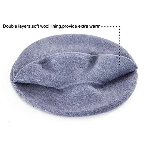 LADYBRO Rhinestone Beret Hats for Women 2 Layers Wool French Knit Cap Lady Winter - 2