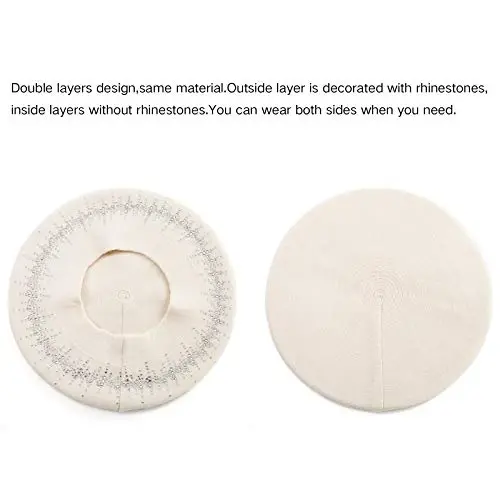 LADYBRO Rhinestone Beret Hats for Women 2 Layers Wool French Knit Cap Lady Winter - 3